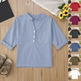 thumbnail image 5 of Boys Girls Button Up Henley Shirt Short Sleeve Lightweight Summer Cotton Linen Dress Shirts Tees Tops with One Pocket, 5 of 5