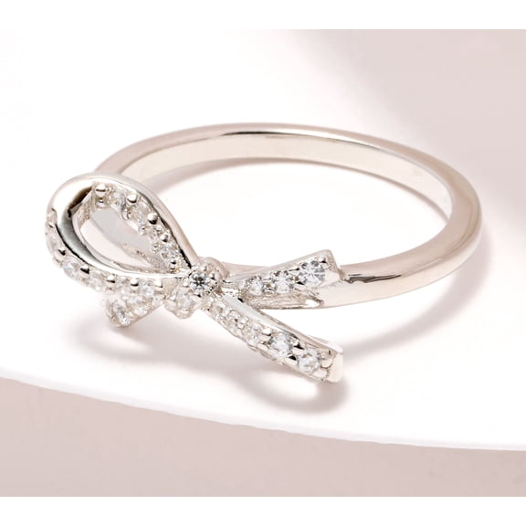 Diamonique Sterling Silver "Tied to You" Round Cut Bow Ring, Size 7