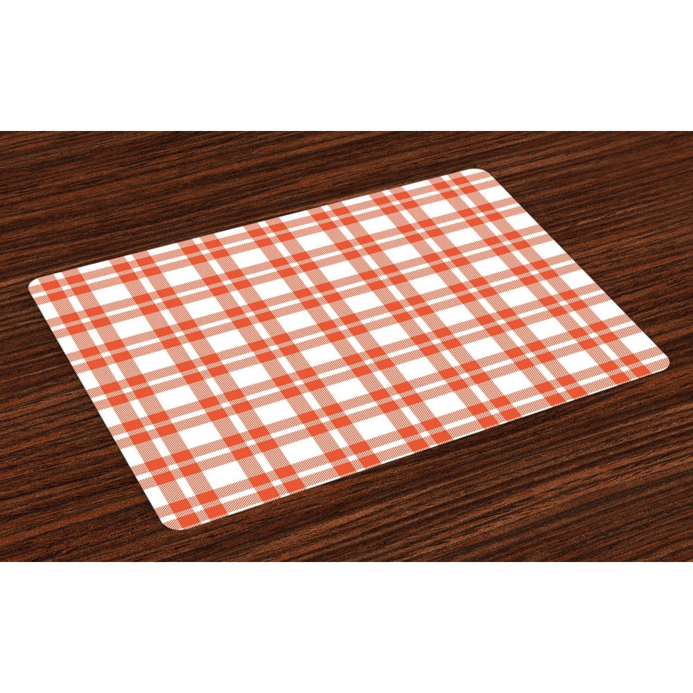 Plaid Placemats Set of 4 RetroModern Style Checkered Pattern Squares