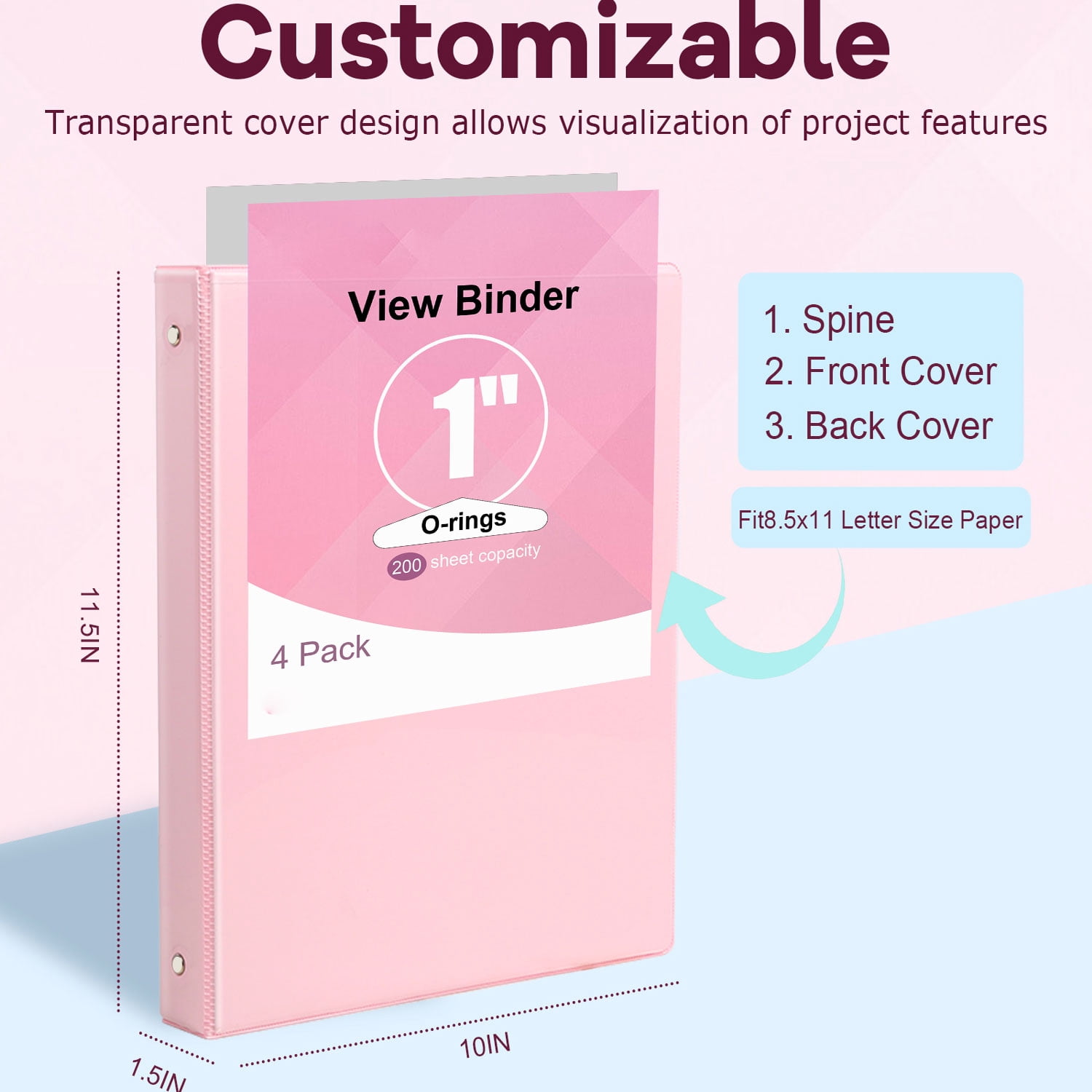 3 Ring Binder 1 inch + 5 Subject Notebook College Ruled 400 Pages, 5 Color Pocket Dividers, Letter Size, Office Combo,Pink