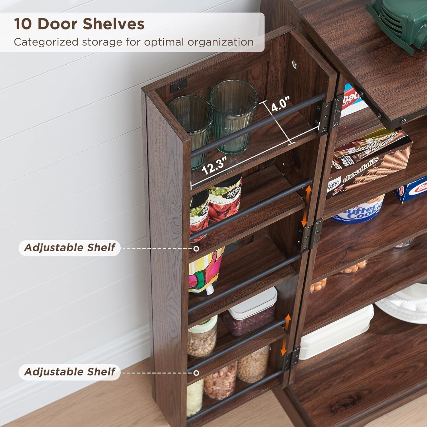 ACCOHOHO 47" Kitchen Pantry Cabinet, Farmhouse Storage Cabinet with Adjustable Shelves for Kitchen, Dining Room, Bathroom - Brown
