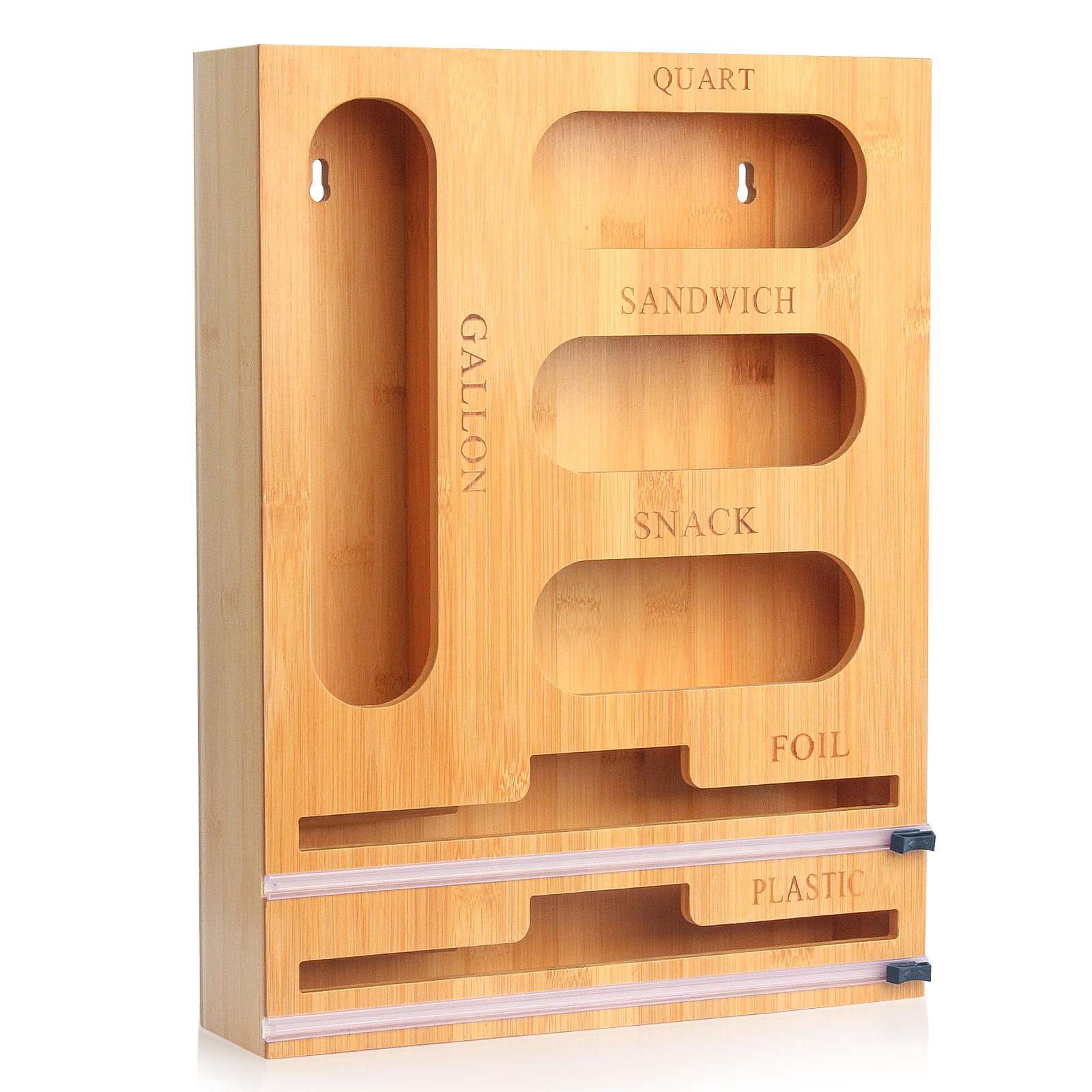 Kalrin Ziplock Bag Storage Organizer Bamboo, 6 in 1 Foil and Plastic