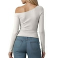 thumbnail image 6 of kaprioy Women's Boat Neck Tops Long Sleeve Shirts Casual Fitted Tee Shirts Solid Color Fall Basic Clothes White, XS, 6 of 8
