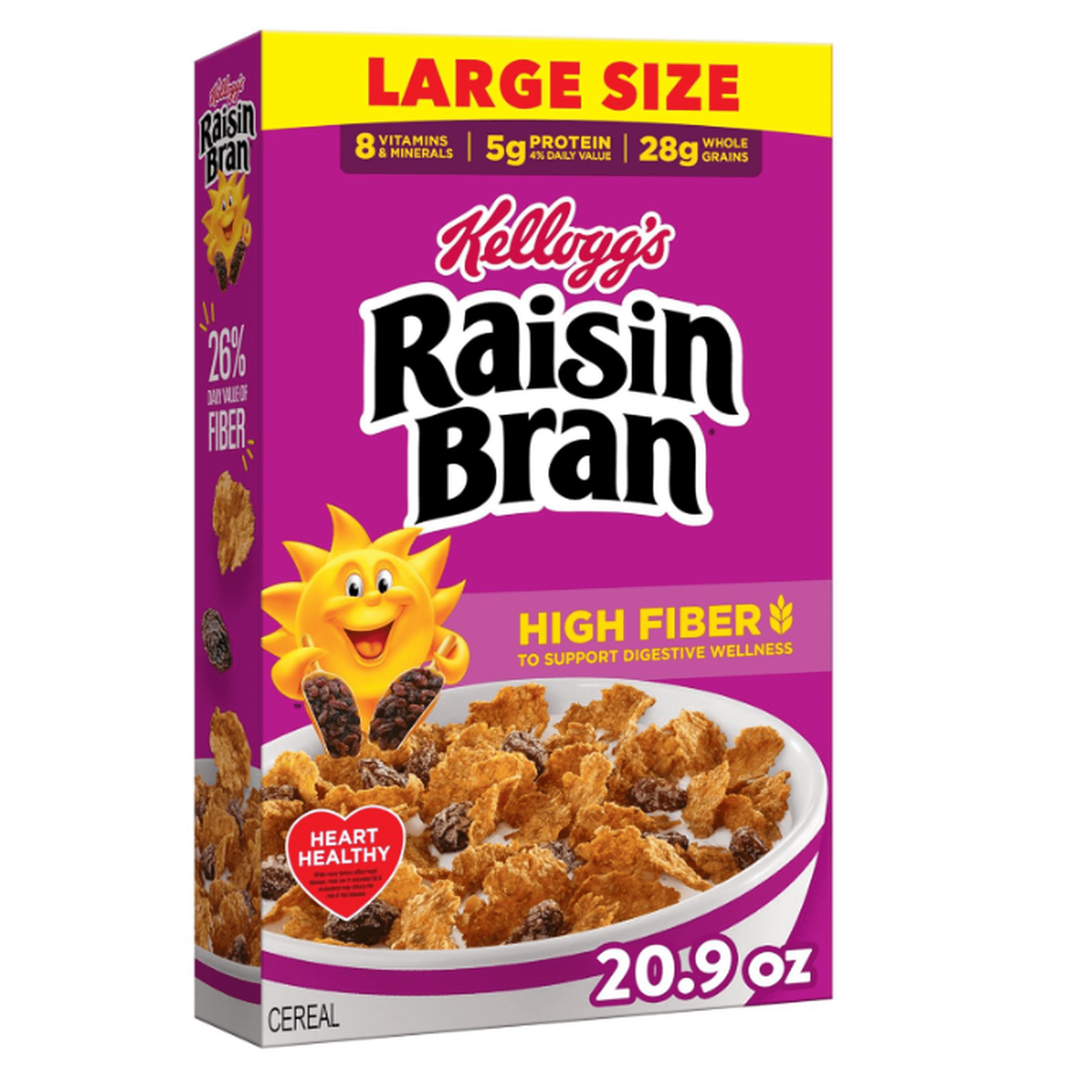 Raisin Bran Breakfast Cereal, High Fiber, 28g Whole Grain, Large Size, 20.9 oz