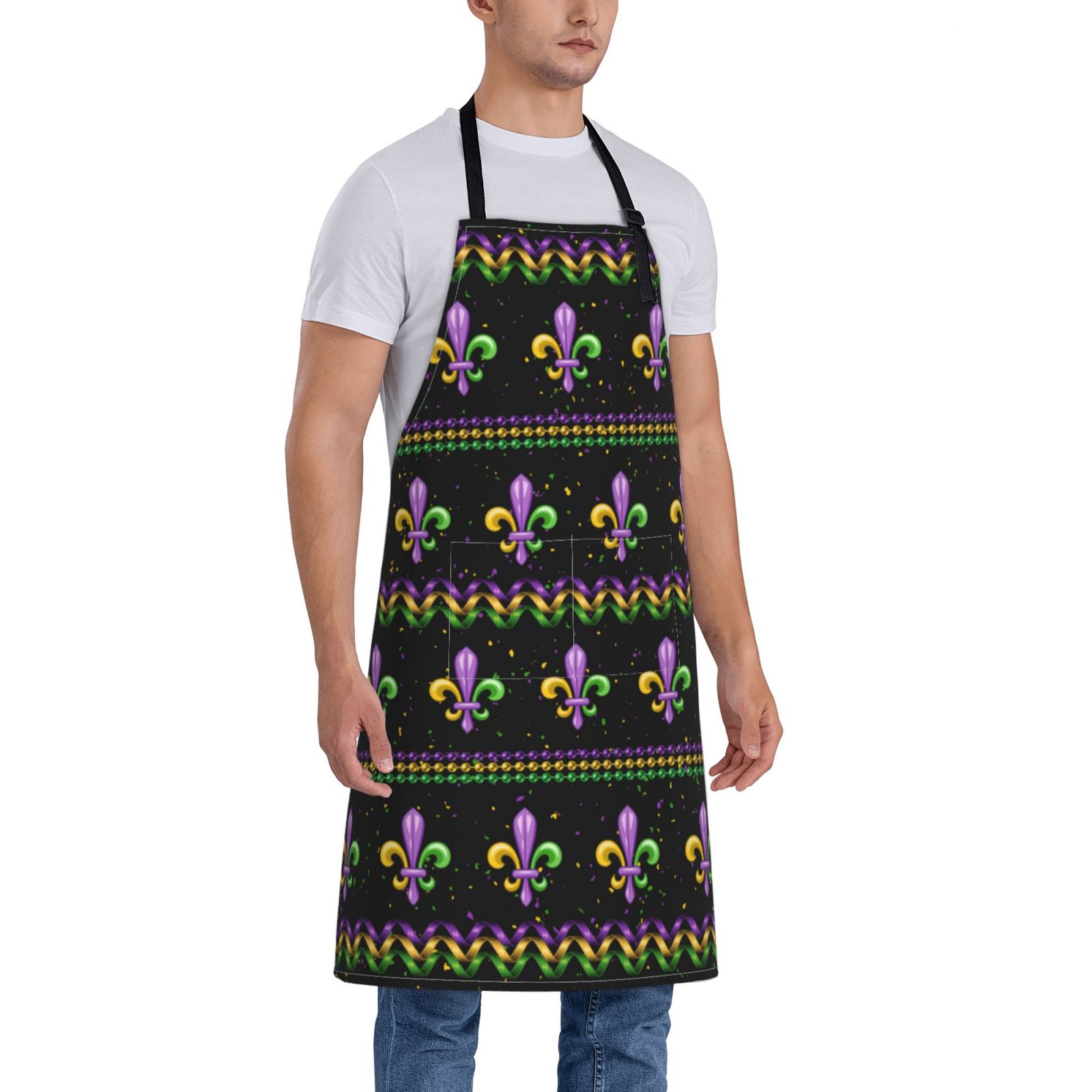 Kdxio Mardi Gras Fleur de Lis Apron with Pockets Adjustable Kitchen Aprons for Men Women Waterproof Aprons for Cooking,Drawing,Crafting, Baking Household Cleaning