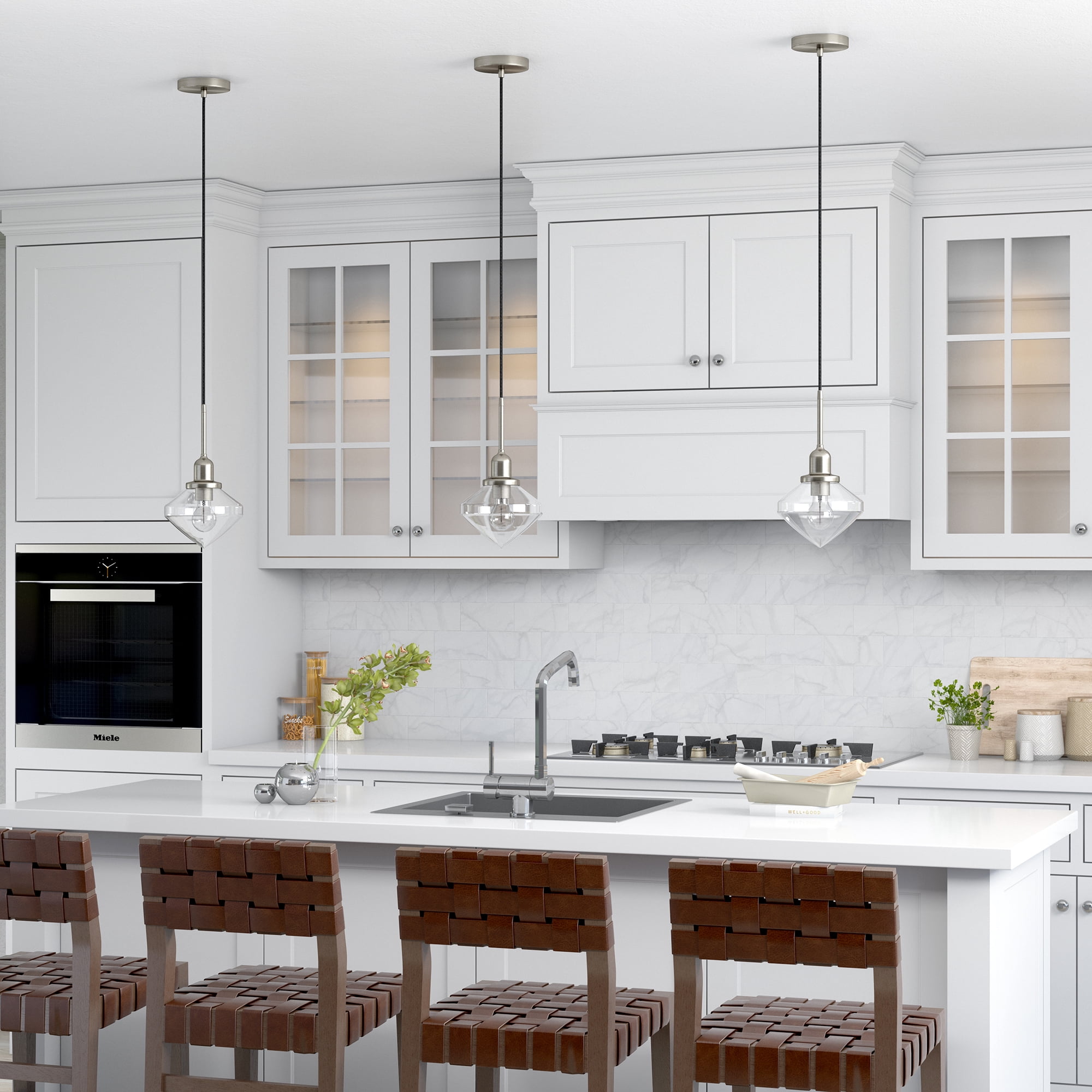 Evelyn&Zoe 8" Brushed Nickel Metal/Glass Pendant