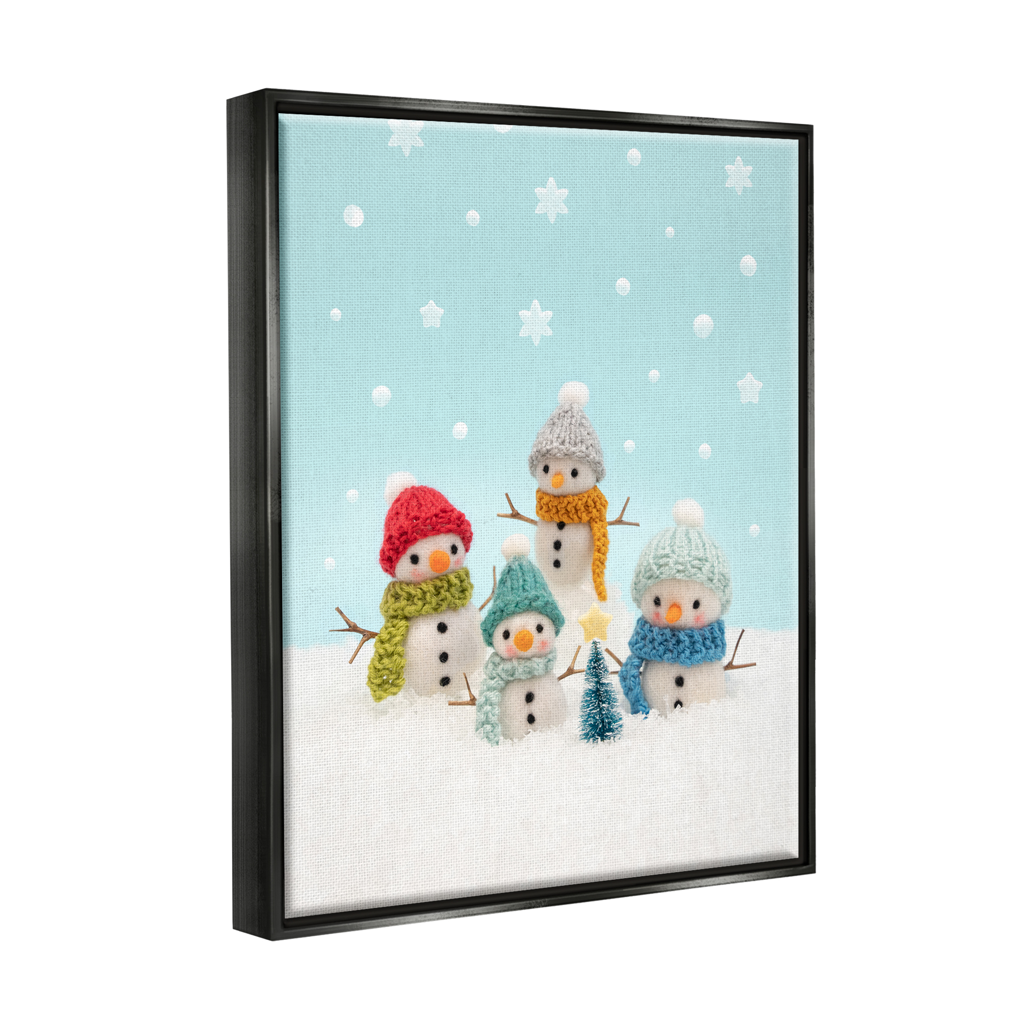 Stupell Industries Winter Snowmen Christmas Tree Holiday Photography Black Floater Framed Art Print Wall Art
