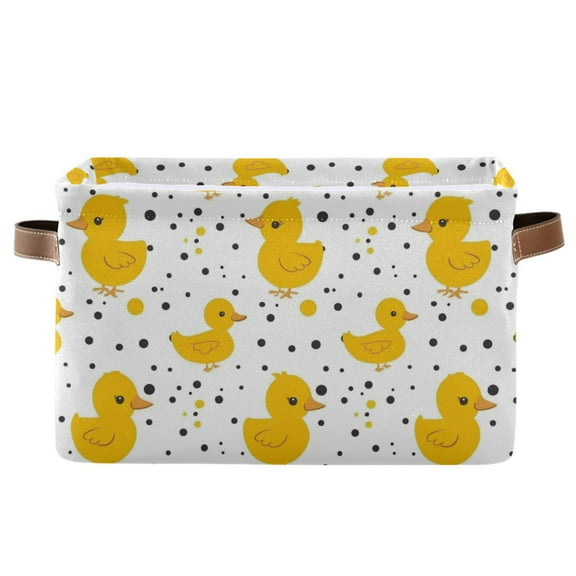 Storage Bins with Handle Fabric Organizer Basket Foldable Box 1 Pack Cute Duck with Polka Dot 14.2x10.2x8.3