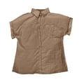 thumbnail image 4 of HBFAGFB Womens Shirts Lapel Button Down Cardigan Short Sleeve Top with Pockets Daily Wear Brown Size L, 4 of 5