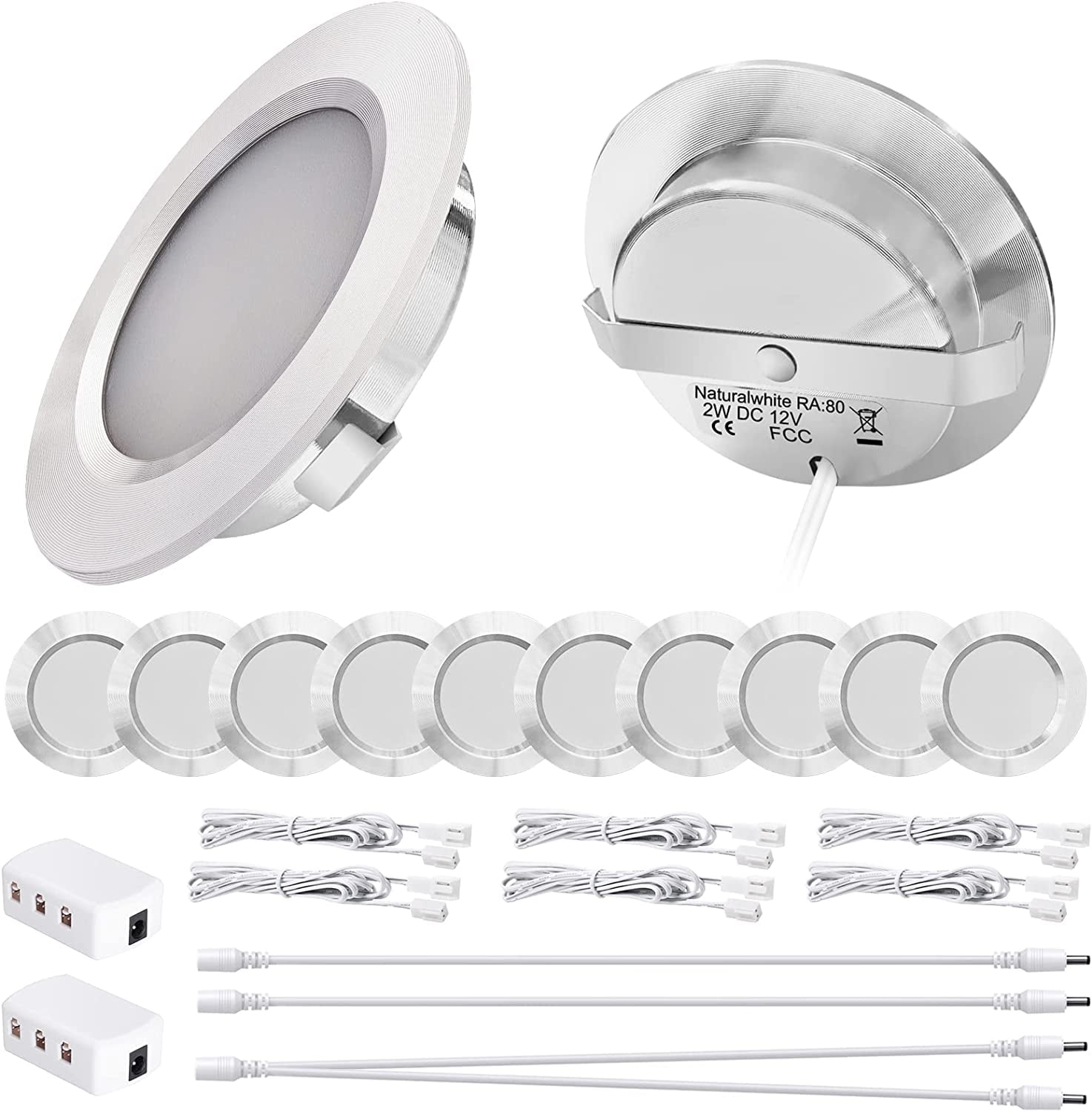 12 Volt Puck Light 12 Pack, Full Aluminium RV Boat Recessed Mount