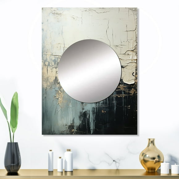 Designart "Simplistic Black and White Wave Design II" Coastal Mirror Wall Decor - Coastal Cream Coastal Hallway Wall Mirror Art - 32" x 24" Inch