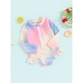 thumbnail image 2 of Bagilaanoe Toddler Baby Girl One-Piece Swimsuit Gradient Color Long Sleeve Zipper Rashguard Swimwear 6M 12M 2T 3T 4T Kids Ruffle Bathing Suit, 2 of 8