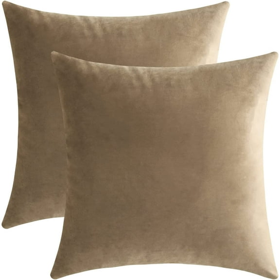 Light Brown Decorative Throw Pillow Covers Super Soft Thick Square Euro Cushion Case Pillowcase for Sofa Living Room Decor, Set of 2, 18 x 18 Inches