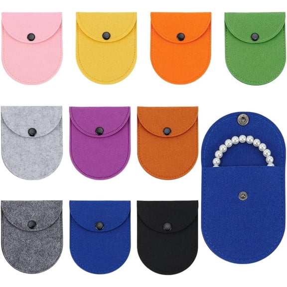 10 Pcs Hearing Pouch 10 Colors Coin Purses Small Jewelry Pouches Storage Bags Half Round Felt Wallets with Snap Button for Carrying Jewelry and Change 11x9x1cm(4.3x3.5x0.4inch) White