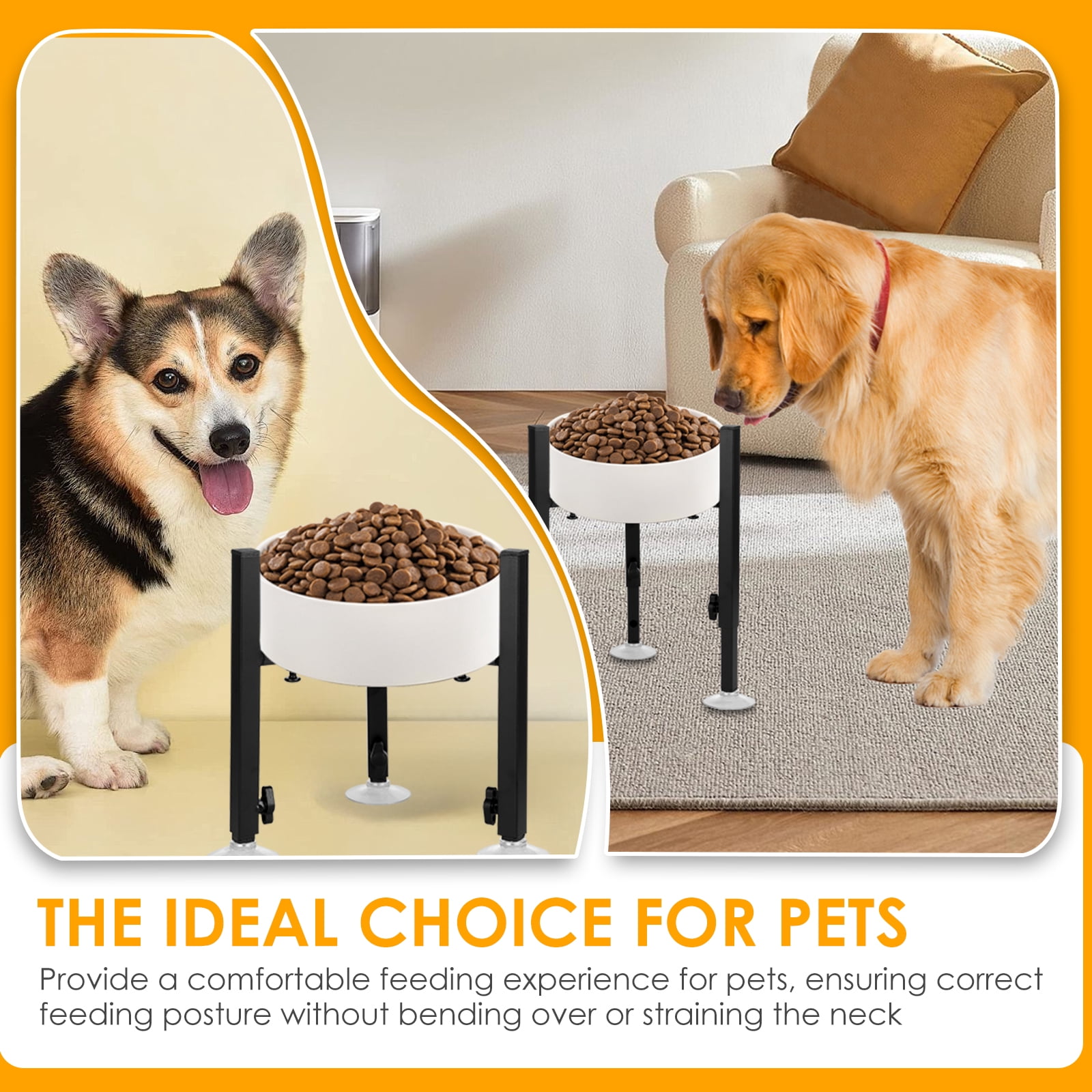 Threns Dog Bowl Stand Width and Height Adjustable Elevated Dog Bowl Stand Sturdy Metal Dog Food Bowl Stand Stable Raised Dog Bowl Stand for Large Dogs Pets(Bowl Not Included)