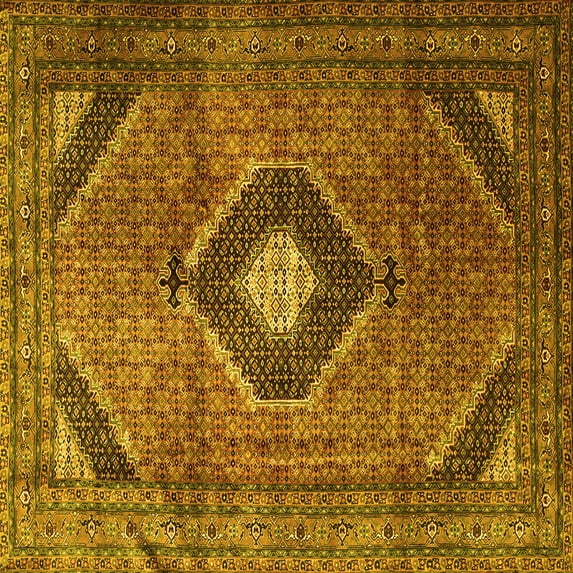 Ahgly Company Machine Washable Indoor Square Medallion Yellow Traditional Area Rugs, 6' Square