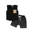 thumbnail image 2 of Summer Toddler Baby Boy Clothes Set Waffle Outfits Solid Short Sleeve Pocket Tops Striped Shorts 2PCS, 2 of 9