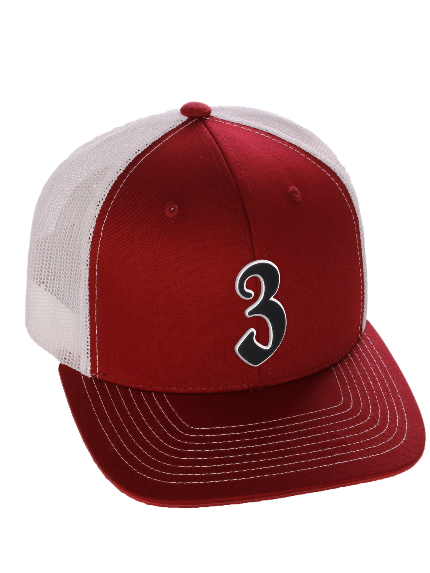 Daxton Classsic Baseball Trucker Hat Old English A to Z Letters Numbers Structured Mid Profile Cap, Burgundy White Hat, Number 3