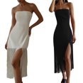 thumbnail image 4 of Txlixc Vestido de mujer bandeau sin mangas, dobladillo de borla Txlixc moda, 4 of 5
