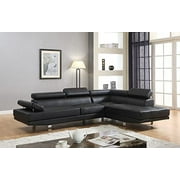 GTU Furniture Right Hand Facing Faux Leather Sectional Sofa, Black