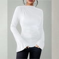 thumbnail image 2 of ManxiVoo Ribbed Boat Neck Bell Sleeve Top for Women Long Sleeve Ruched Detail Y2K Inspired Going Out Tops 2025 Trendy Casual Wear S Size White, 2 of 9