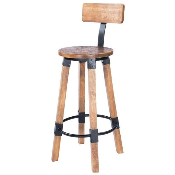 Beaumont Lane Rustic Lodge Mango Wood and Metal Bar Stool in Beige