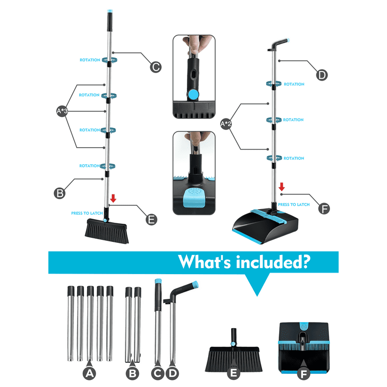 BIMZUC Broom and Dust Pan Combo,Steel Broom and Dustpan Set for