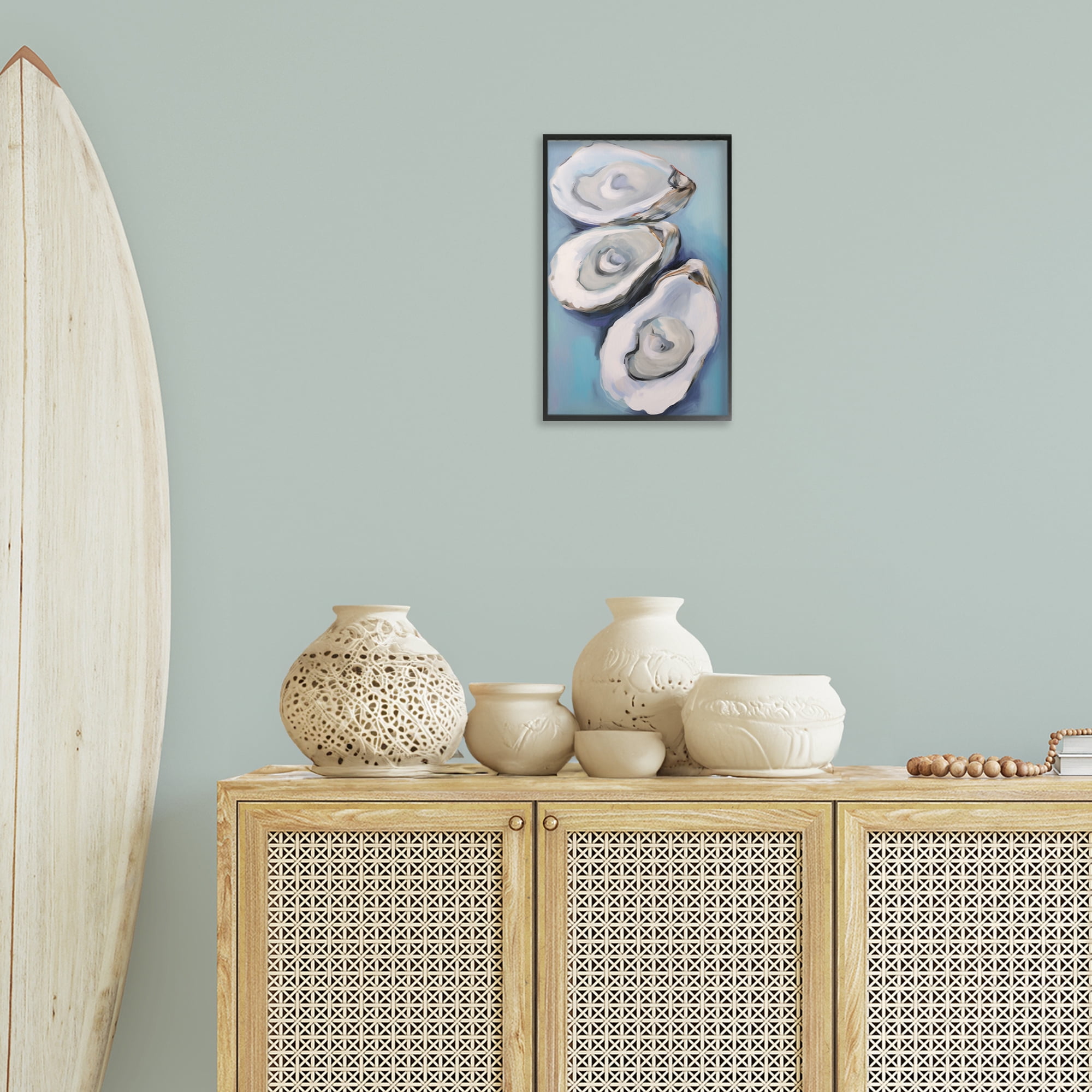 Stupell Industries Oyster Seashell Trio Animals & Insects Painting Black Framed Art Print Wall Art, 12 x 18