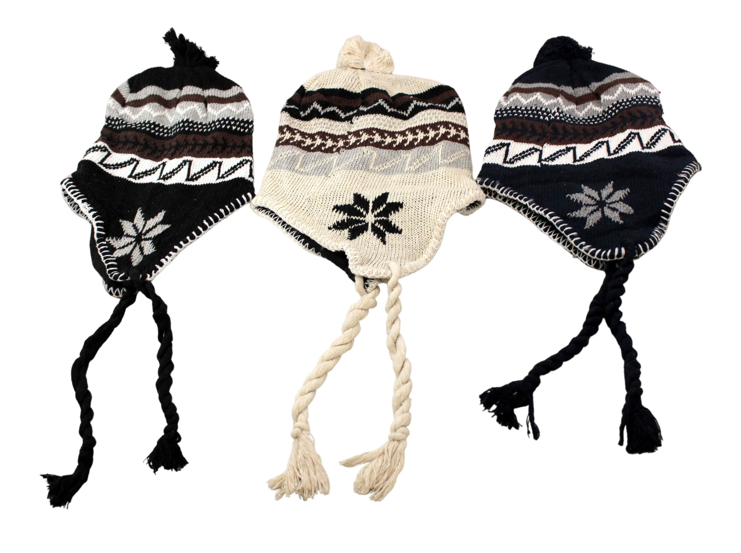 Lot of 12 Men's Peruvian Ski Hat Warm Winter Fleece Lined Assorted