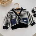 thumbnail image 2 of Mercatoo Toddler Girls Boys Long Sleeve Button Knitted Cardigan Tops Striped Jacket Coat Autumn Winter Clothes 1 to 5 Years, 2 of 8