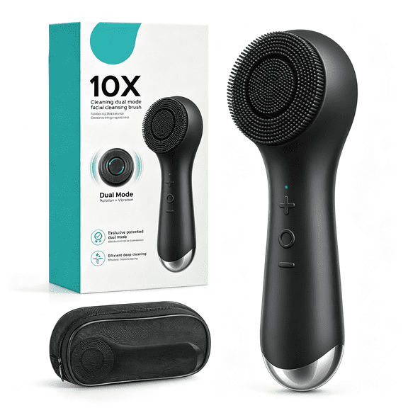 NORIZF Face Scrubber Facial Cleansing Brush,Patented Design Patented 2-In-1 Spin&Vibration with Automatic Foaming,Silicone Electric Exfoliator for Men Women,Waterproof,Black