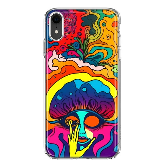 MUNDAZE Apple iPhone XR Shockproof Clear Hybrid Protective Phone Case Neon Rainbow Psychedelic Trippy Hippie Big Brain