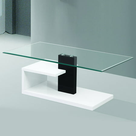 Modern Tempered Glass Coffee Table with Black and White ...