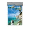 thumbnail image 2 of Ambesonne Nature Fitted Sheet & Pillow Sham Set, Coastal Tropical Tahoe, Twin, Blue Grey, 2 of 3