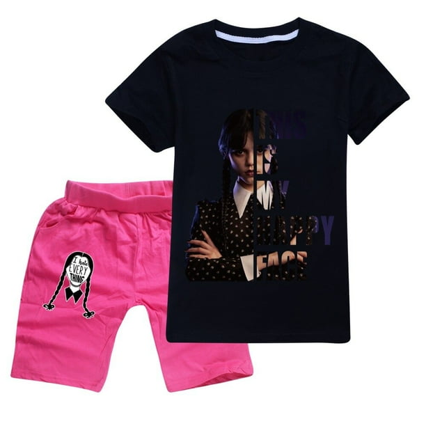 Conjunto de ropa de verano para niñas 100% algodón, ropa deportiva para niños, camiseta de 2 piezas y pantalones cortos zhangyuxiang LED