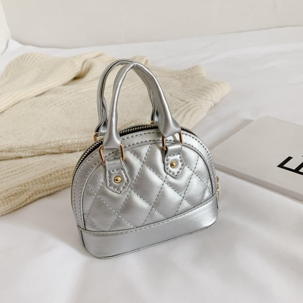 Bolso de mano con diseño de concha para niños, moderno bolso de mano con cuadros de diamantes para niñas, bolso cruzado con cadena de princesa simple