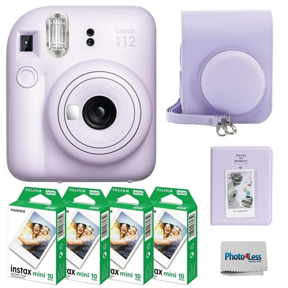 FUJIFILM INSTAX MINI 12 Instant Film Camera (Lilac Purple) Bundle with Photo Album, Groovy Case, Instax Mini Film Pack Instant Film (40 Sheets)
