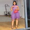 thumbnail image 3 of AURA Plus Size Strapless Bodycon A Line Dress Sexy Ruffle Summer Party Dress Women, 3 of 6