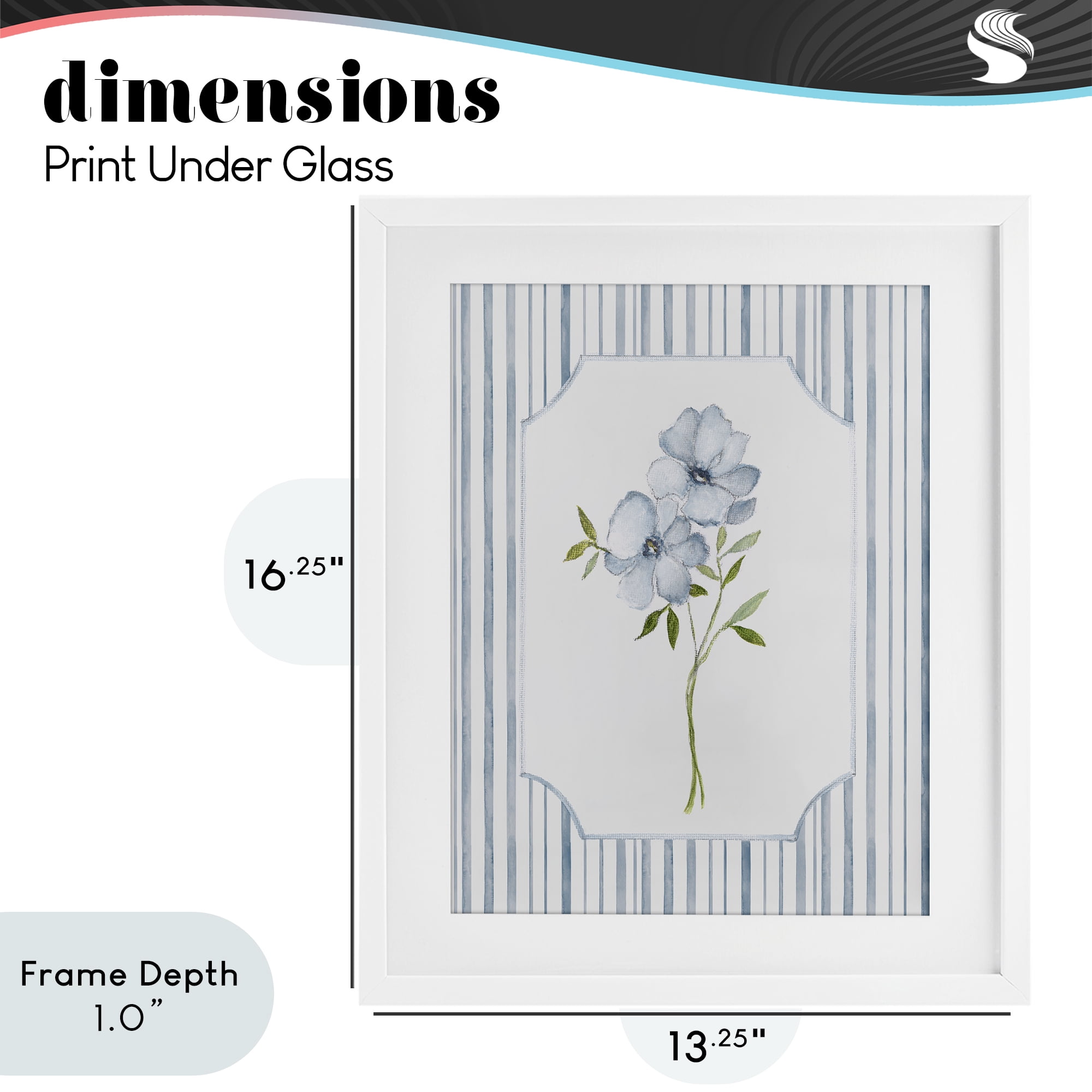 Stupell Industries Blooms And Stripes White Framed Print Under Glass, design by Tava Studios