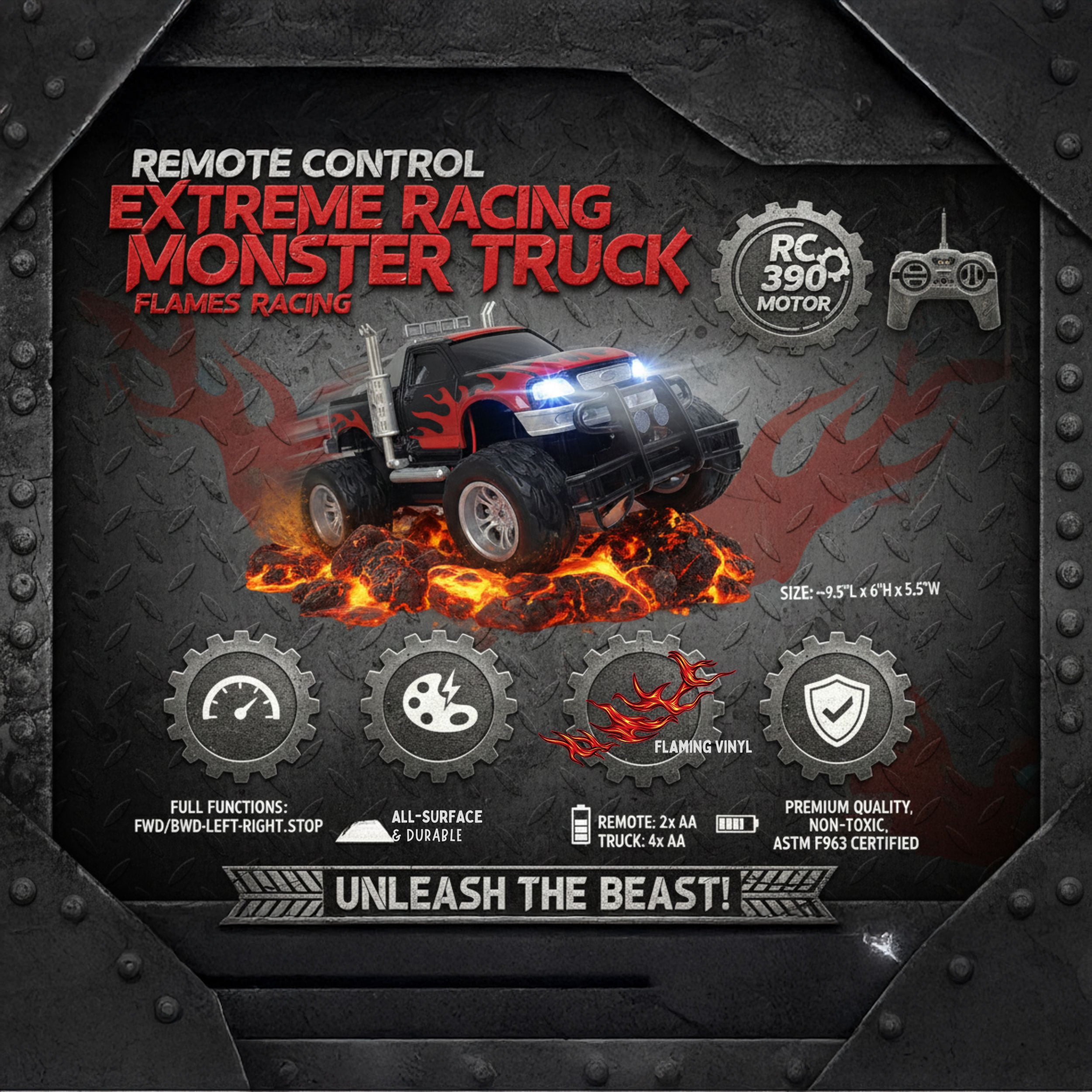 Remote Control Monster Truck for Kids – 1:16 Scale Big Wheels Pickup, Off-Road RC Toy Truck with Working Lights, Durable All-Terrain Vehicle, Fun Gift for Boys & Girls