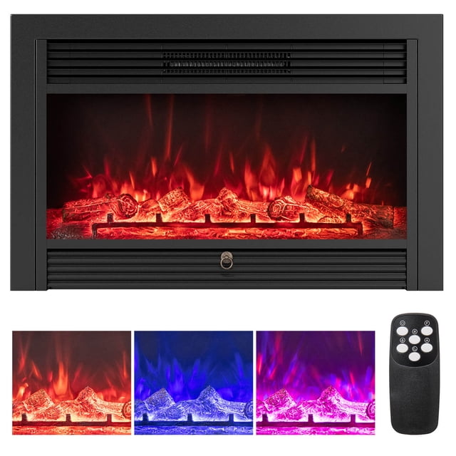 Costway 33" Electric Fireplace Insert 750W Recessed Fireplace Heater with Remote Control