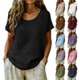 thumbnail image 6 of Dvprdro Womens Short Sleeve Crew Neck Tops Solid Cotton Linen Feel Pullover Blouses Casual Summer Shirts, 6 of 6