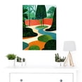 thumbnail image 2 of Midcentury Style Garden Abstract Jungle Painting Orange Teal Green Large Wall Art Poster Print Thick Paper 18X24 Inch, 2 of 5