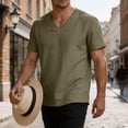thumbnail image 6 of hoksml Men's V Neck Short Sleeve Cotton Linen T Shirt, Solid Color Breathable Casual Tops for Beach Daily Wear and Summer Casual, 6 of 8