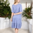 thumbnail image 4 of Women's V-Neck Floral Print Ruffle Hem Dress with Short Sleeves- Small, Blue, 4 of 7
