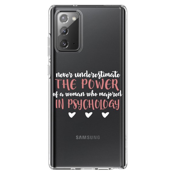 DistinctInk Clear Shockproof Hybrid Case for Samsung Galaxy Note 20 (6.7" Screen) - TPU Bumper Acrylic Back Tempered Glass Screen Protector - Never Underestimate Woman in Psychology