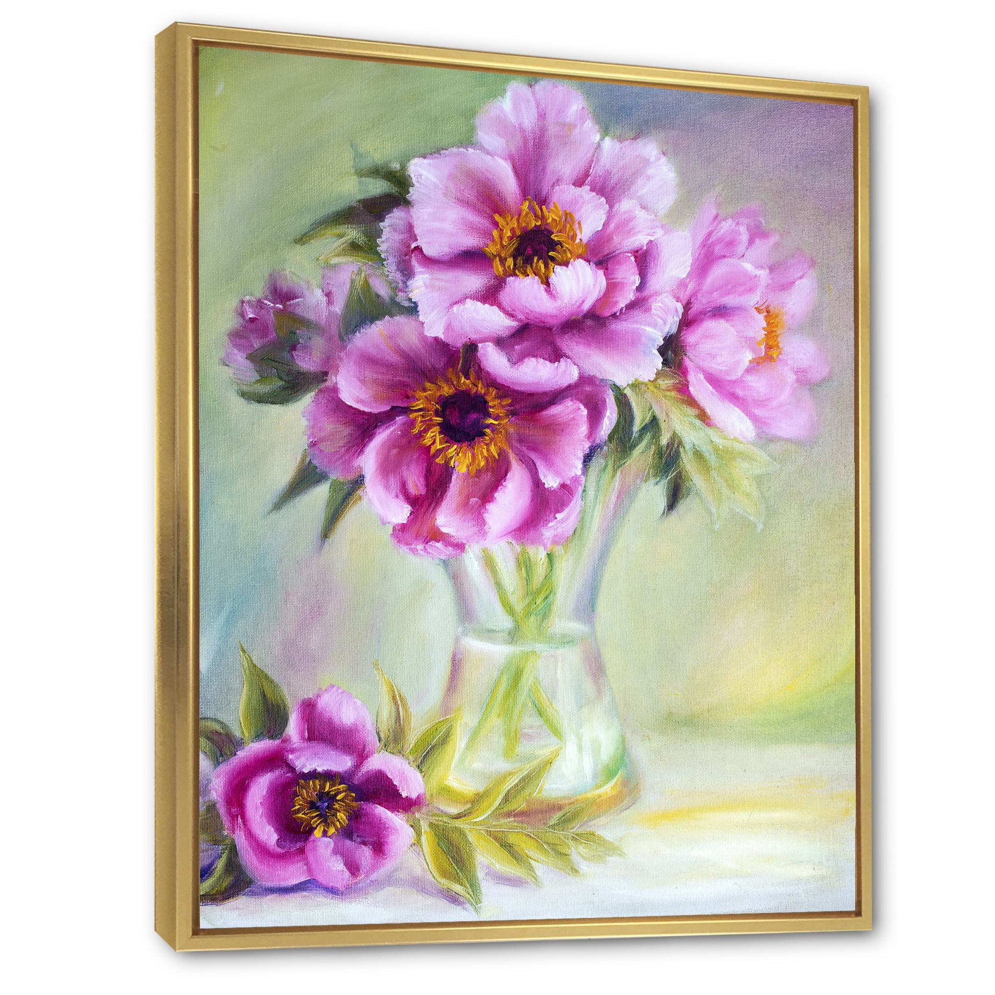 Designart 'Purple Peonies In Vase Still Life' Traditional Framed Canvas Wall Art Print