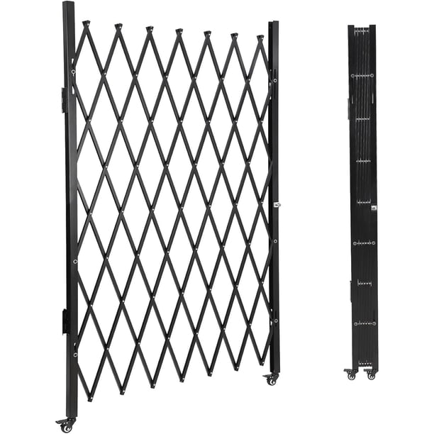 Puerta de Seguridad Plegable Simple de 85" de Alto x 95" de Ancho, Reja Flexible y Expandible, Puerta de Acero con Rueda Giratoria de 360°