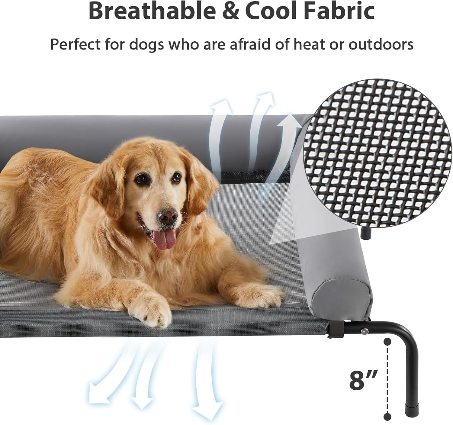 Large Elevated Cooling Dog Bed, Raised Dog Cot Beds for Large Dogs, Elevated Outdoor Pet Cot, Chew Proof Portable Cooling Pet Cot with Skid-Resistant Feet and Breathable Mesh