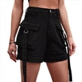thumbnail image 1 of Pantalones Cortos de Sarga de Tiro Medio y Alto para Mujer, Elásticos, con Bolsillos, para Discotecas Negro L, 1 of 8